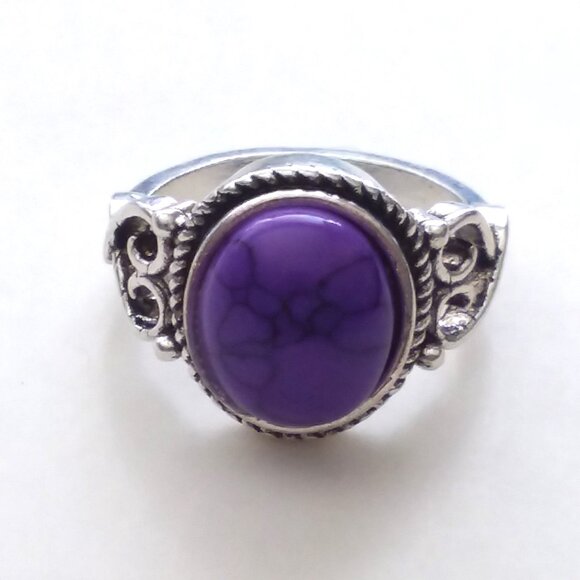 Ring Turquoise Purple Inlaid SIlver Sz8 Boho Native Fashion Stone Trendy Stylish - Picture 2 of 2